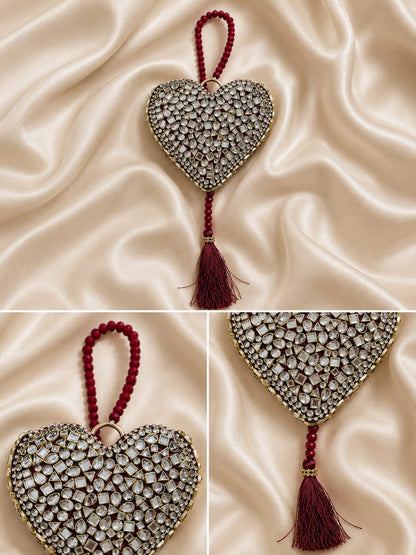 Maroon Royale Kundan Heart Clutch