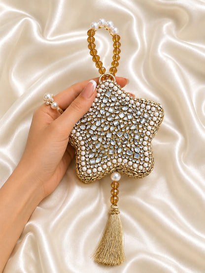 Pearl Kundan Star Clutch