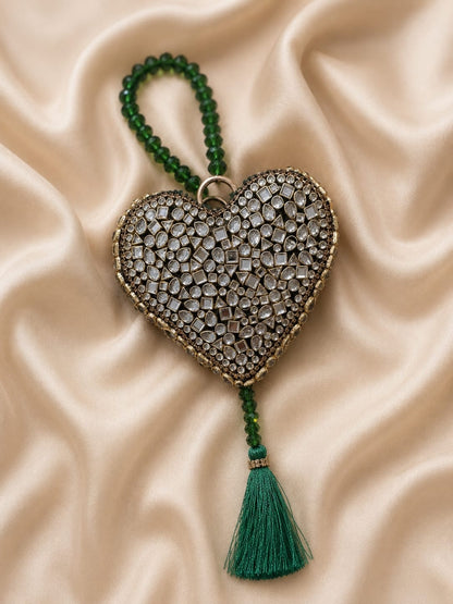 Maroon Royale Kundan Heart Clutch