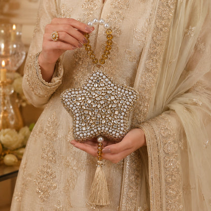 Pearl Kundan Star Clutch
