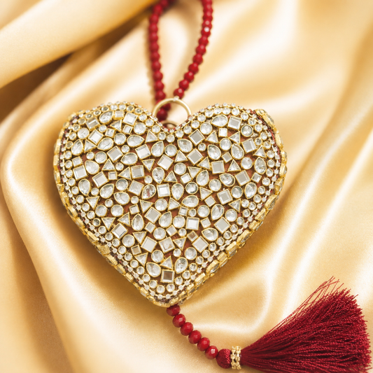 Maroon Royale Kundan Heart Clutch