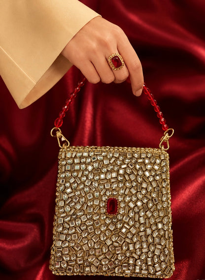 Ruby Royale Kundan Clutch