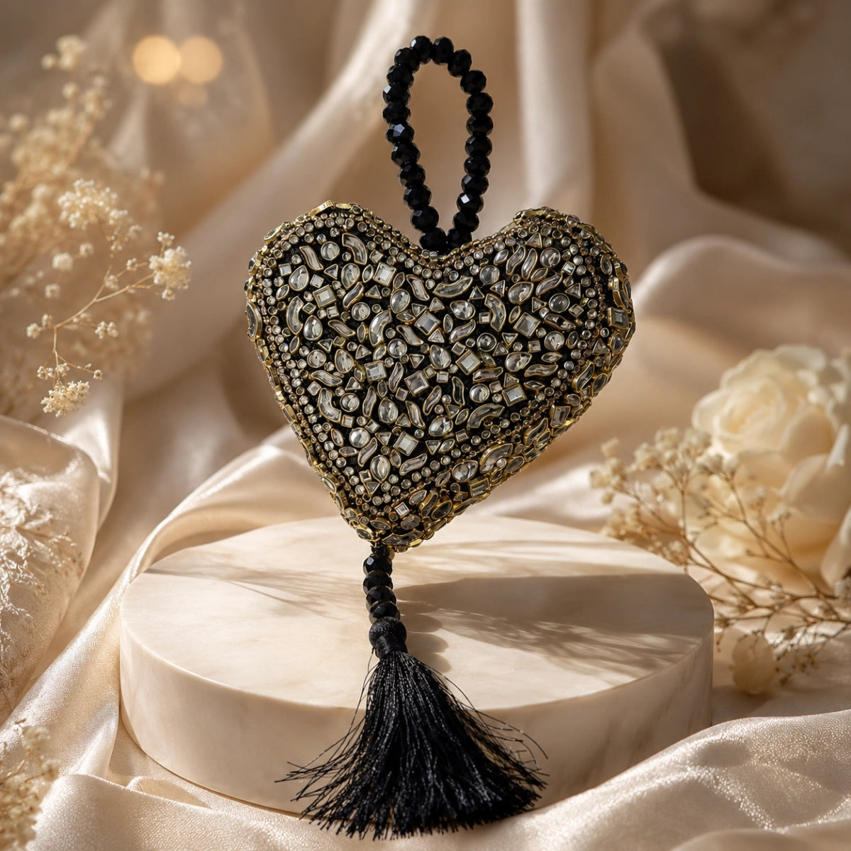 Maroon Royale Kundan Heart Clutch