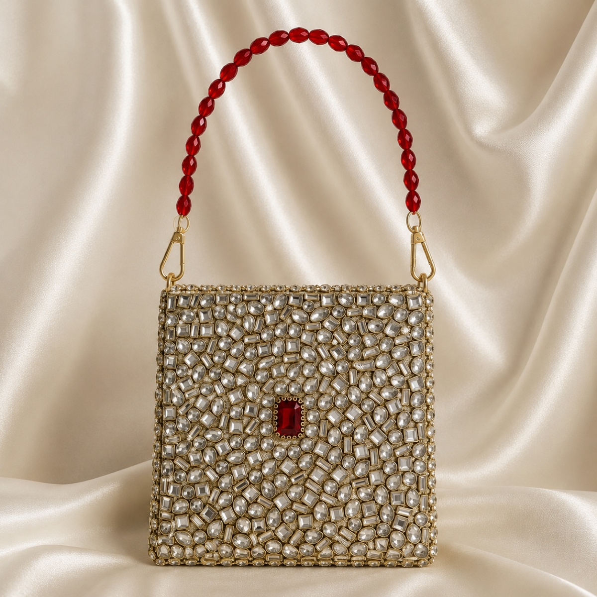 Ruby Royale Kundan Clutch
