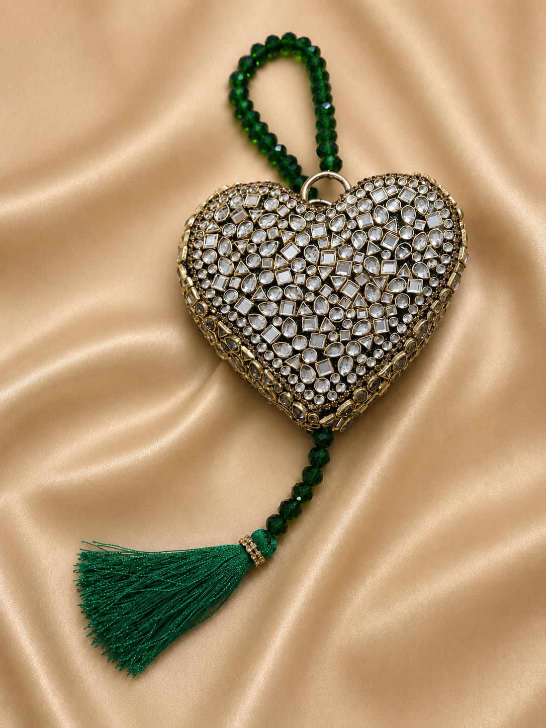 Maroon Royale Kundan Heart Clutch